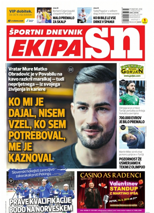 Matko Obradović na naslovnici Ekipe.