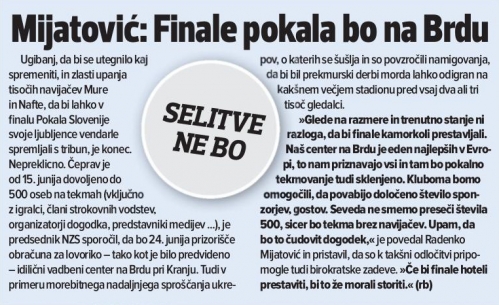 Finale pokala Slovenije 2019/2020 bo na Brdu pri Kranju.