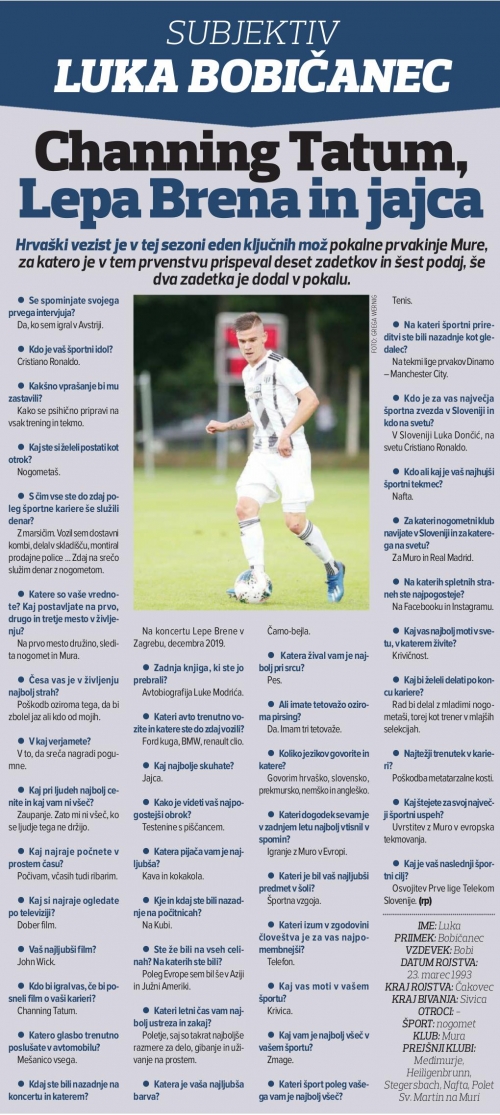 Luka Bobičanec je novinarjem Ekipe odgovarjal na kratka vprašanja.
