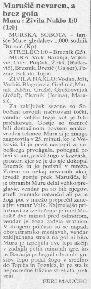 Nogometaši Mure so za zaključek jesenskega dela premagali Živila Naklo