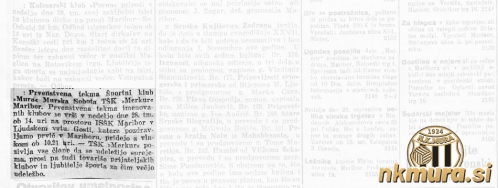 Nogometaši Mure bodo 28. 9. 1924 igrali prvo prvenstveno tekmo v svoji zgodovini.