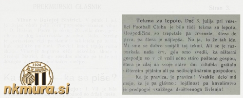 Zapis, ki označuje, da je bila tekma med Muro in D.S.C-jem 3. julija 1921.
