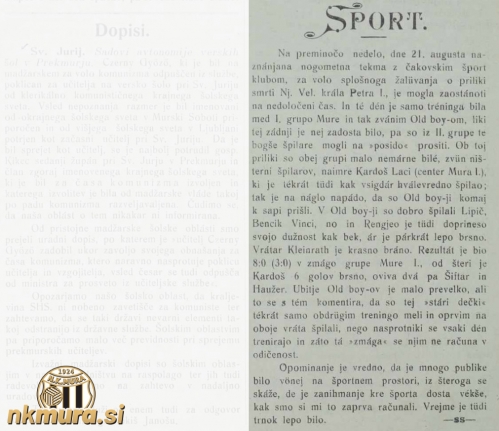 Namesto tekme s Čakovečkim Športskim klubom je Mura igrala z Old boy-i.
