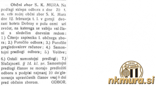 Vabilo na redni občni zbor Športnega kluba Mura.