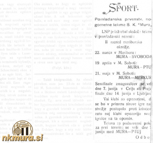 Razpored tekem Mure v spoladanskem delu prvenstva sezone 1924/1925.