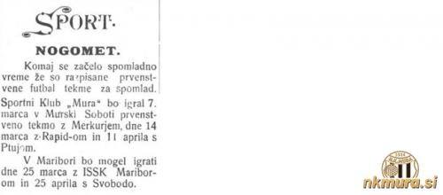 Razpored tekem Mure v spomladanskem delu sezone 1925/1926.