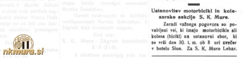 Po okriljem Mure tudi motorbicikl in kolesarska sekcija.
