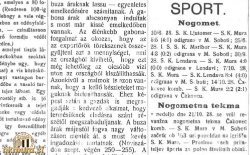 Prijateljske tekme, ki jih je Mura igrala jeseni 1928.