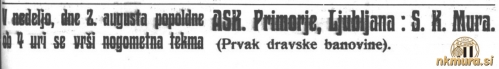 Vabilo na tekmo Mura : AŠK Primorje