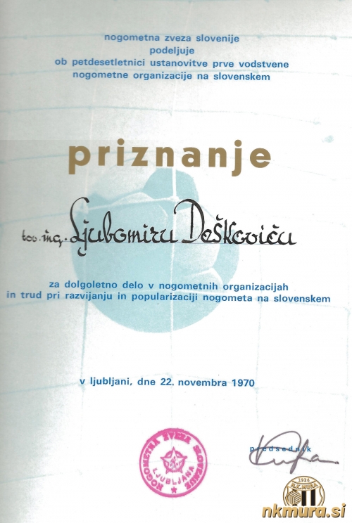 Nekdanji igralec, trener in predsednik Mure, je prejemnik priznanja Nogometne zveze Slovenije.