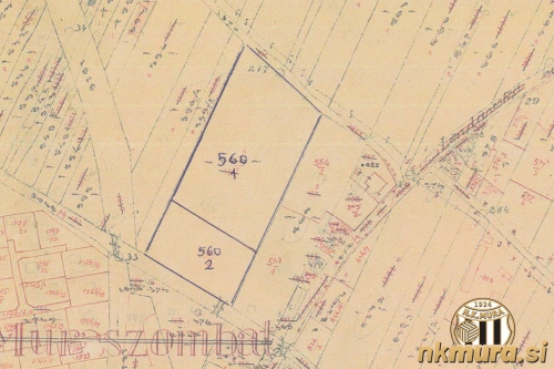 Zemljiško katastrski načrt iz leta 1924. Igrišče Mure je bilo na parcelah 560/1 in 560/2