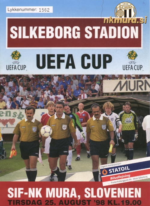 Naslovnica biltena pred tekmo Silkeborg : Mura, 25. avgusta 1998.