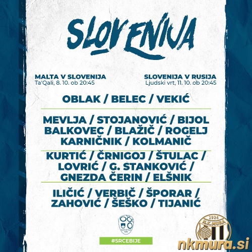 Seznam reprezentantov za kvalifikacijski tekmi Slovenije proti Malti in Rusiji. Na seznamu je prvič Žan Karničnik.
