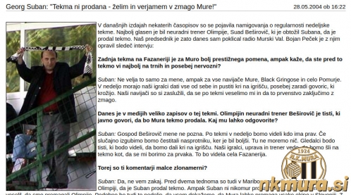 Zaslonski posnetek intervjuja z uradne spletne strani kluba.