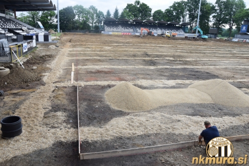 Označeno igrišče na južni strani stadiona. Rdeča črta označuje avt linijo.