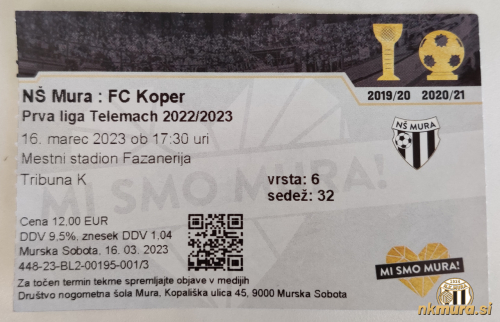 Vstopnica za tekmo Mura : Koper.