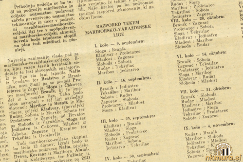 Razpored MVC lige v sezoni 1956/1957. Sobočani se bodo v prvem krogu odpravili v Varaždin.
