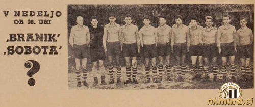 Vabilo na tekmo med Soboto in Branikom, ki je bila odigrana 10. maja 1959.