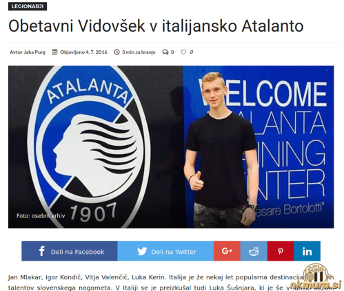 Vidovšek je 4. julija 2016 odšel v Atalanto.