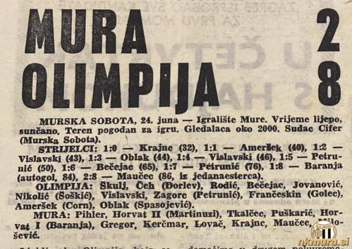 Mura : Olimpija, 23. julija 1967.