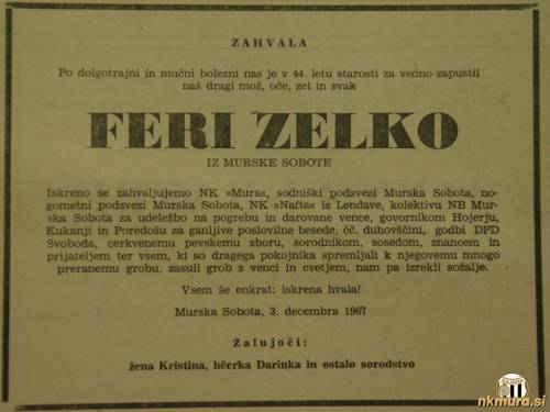 Osmrtnica, ki je bila objavljena v Vestniku.